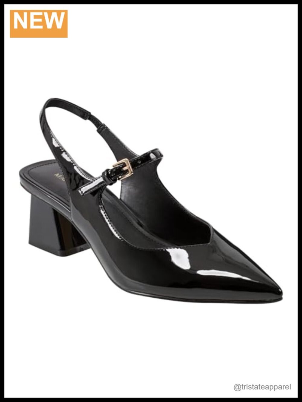 Pointy Toe Slingback Block Heel Pump Faux Patent Leather Formal Dress Shoe